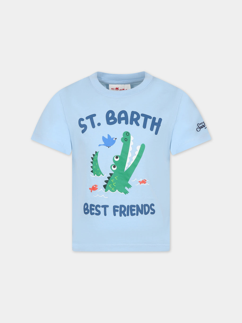 Light blue cotton t-shirt for boy with crocodile and logo